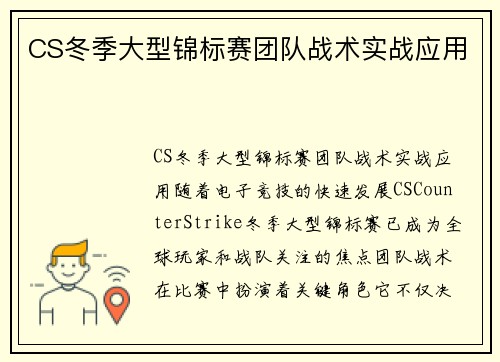 CS冬季大型锦标赛团队战术实战应用
