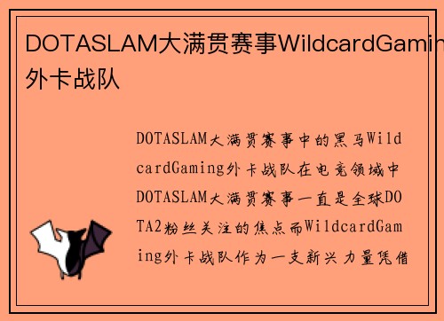 DOTASLAM大满贯赛事WildcardGaming外卡战队