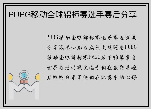 PUBG移动全球锦标赛选手赛后分享