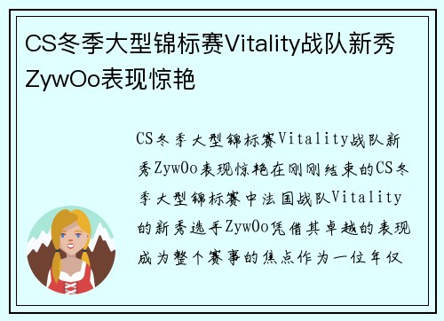CS冬季大型锦标赛Vitality战队新秀ZywOo表现惊艳
