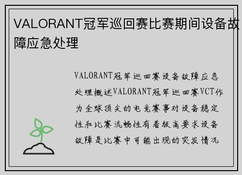VALORANT冠军巡回赛比赛期间设备故障应急处理